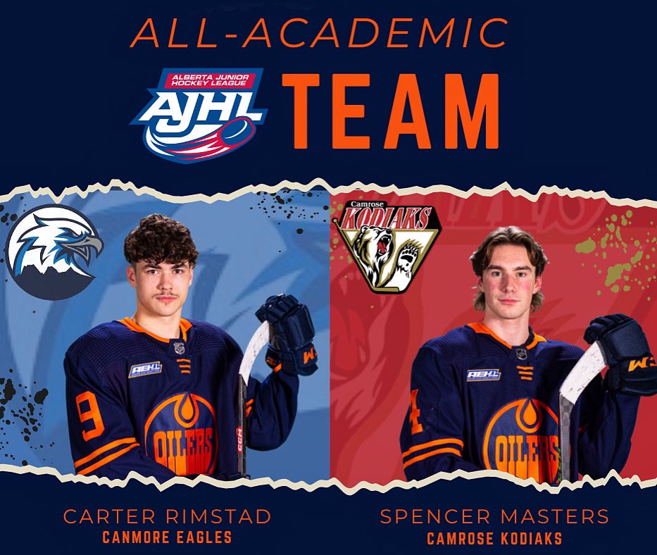 We’re thrilled to announce that two of our former players, Carter Rimstad (Canmore Eagles) and Spencer Masters (Camrose Kodiaks), have been selected for the Alberta Junior Hockey League 2023-24 Inter Pipeline AJHL All-Academic Team. 

READ | ajhl.ca/ajhl-announces…
