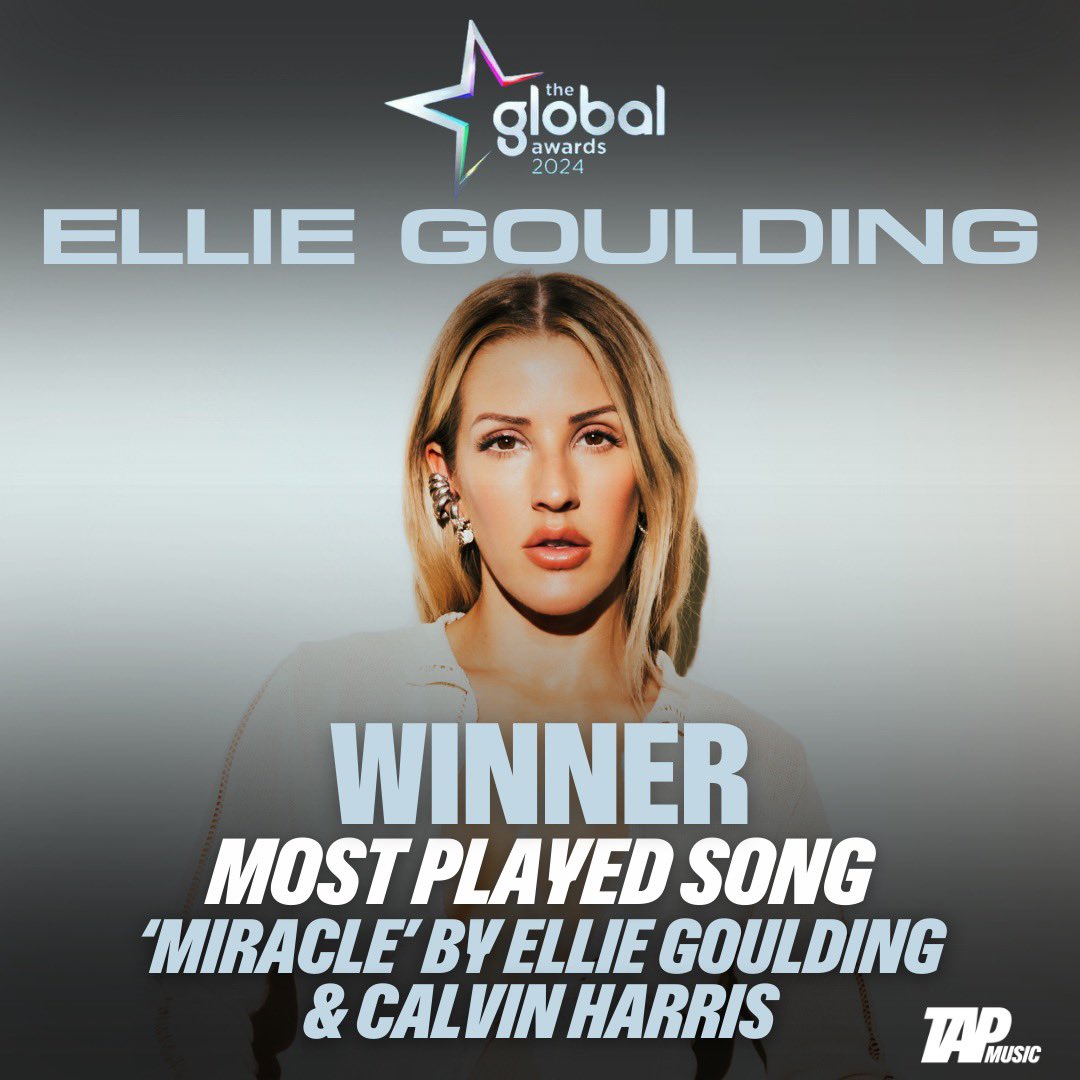 Miracle by @elliegoulding & @CalvinHarris has been crowned the Most Played Song at the @Global Awards 🎉 Congratulations to Ellie & Calvin on this huge achievement! ❤️‍🔥