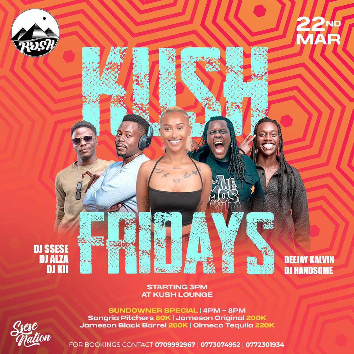 Let’s kick off the weekend tonight with an epic edition of our #KushFridays for some great vibes & disco 🔥 Join Kampala’s finest @DJ_Ssese, @deejay_alza, @ksanettt, @DeejayKalvin & @deejayhandsome_ on the decks for a night you won’t forget only at #KushLounge