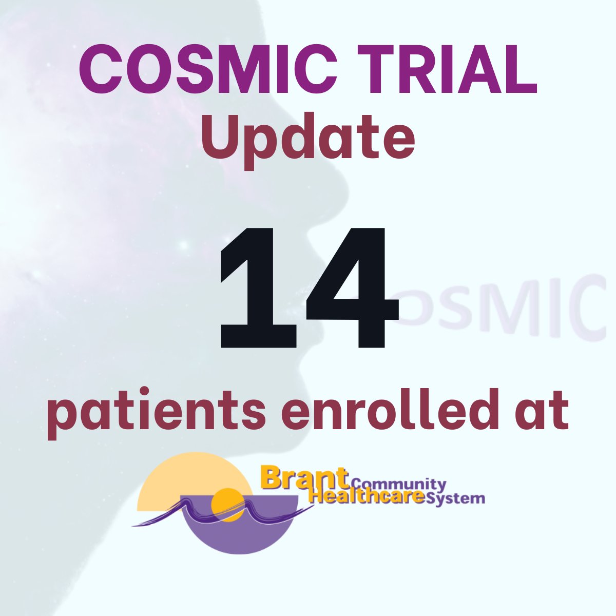 Cosmictrials's tweet photo. We're thrilled to announce that we're nearing the halfway mark in our COSMIC journey, with a total of 49 patients enrolled across all sites!

Visit our website for more information at https://t.co/JqMyHSHgdL https://t.co/s9iSBUoQwQ