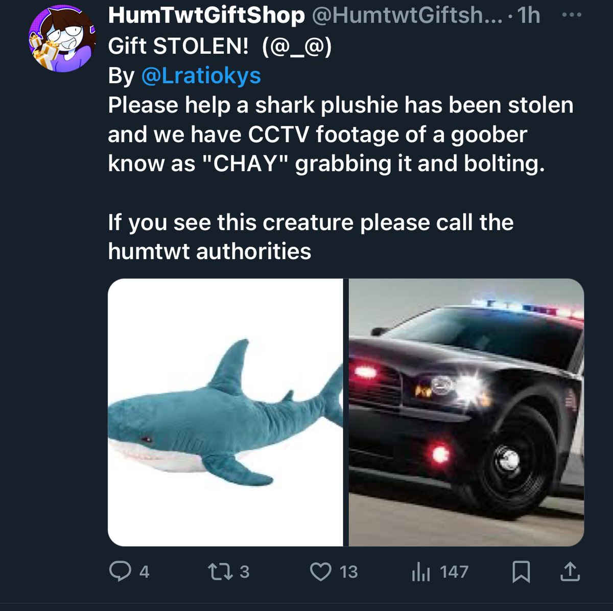 whoRpolitics's tweet photo. The first ever court case in humtown is happening now. Chay is being charged of stealing a shark plushie from the Humtwt Gift Shop. Please keep an eye on the tweet below to follow the events of the case. https://t.co/vRU6TN756J