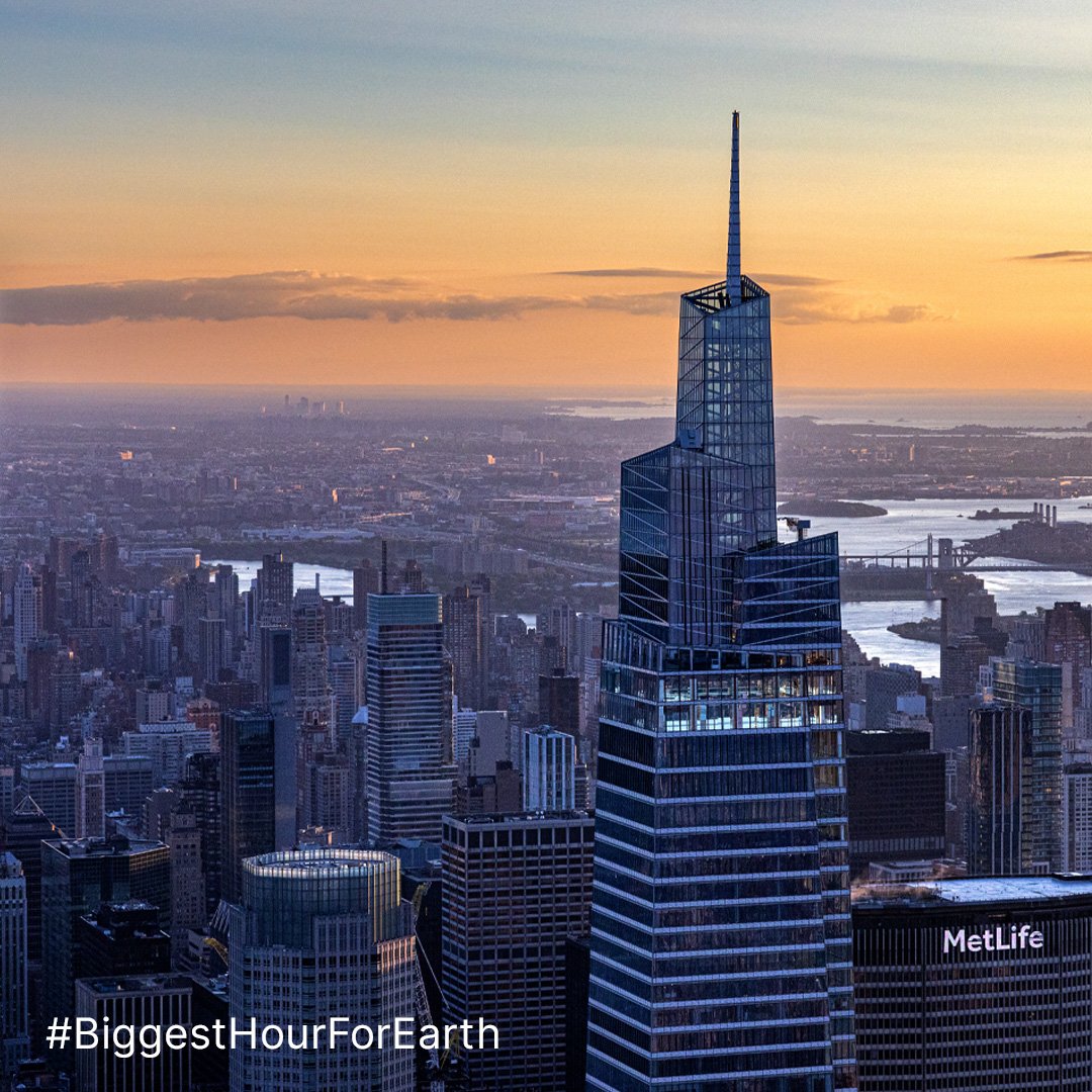 On Saturday, March 23rd from 8:30pm to 9:30pm, @SLGreen will dim the @SummitOV spire in support of @earthhour and @wwf. Switch off your lights for one hour to make a positive impact on the planet! Learn more at hubs.ly/Q02qnl7d0. #biggesthourforearth #earthhour2024