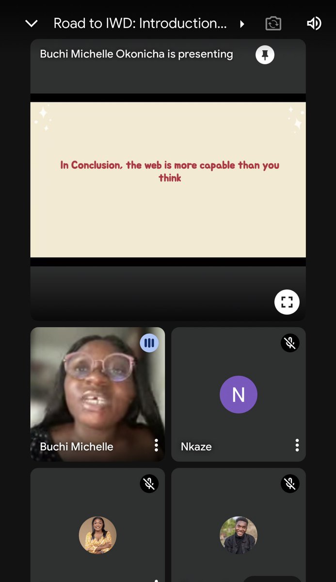WTMBamenda's tweet photo. Thank you @mchelleOkonicha for joining us today for a session titled “Introduction to Progressive Web Apps”. It was very insightful and we look forward to making the web experience better 🚀 

#RoadToIWD #WTMBamendaIWD2024 #WomenInTech #WTMImpactTheFuture https://t.co/wKR1jurDKs