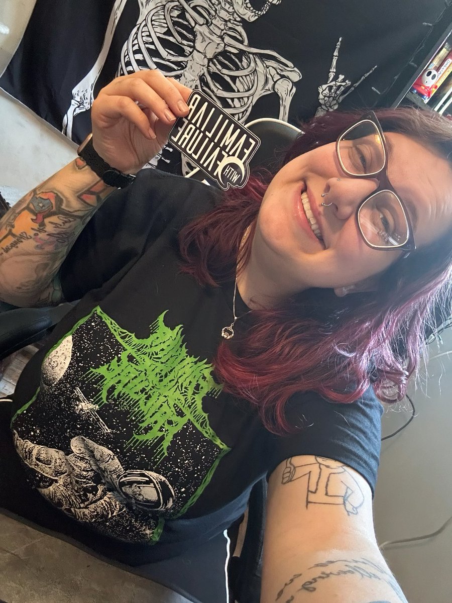 KayToTheDash's tweet photo. Ignore my super tired eyes but look at this amazing shirt and stickers I got from @fwftx !! I love it so much, thank you guys!! Yall go check them out if you get a chance, you will not be disappointed at all!  ❤️🤘🏼 https://t.co/VWLfs36mId