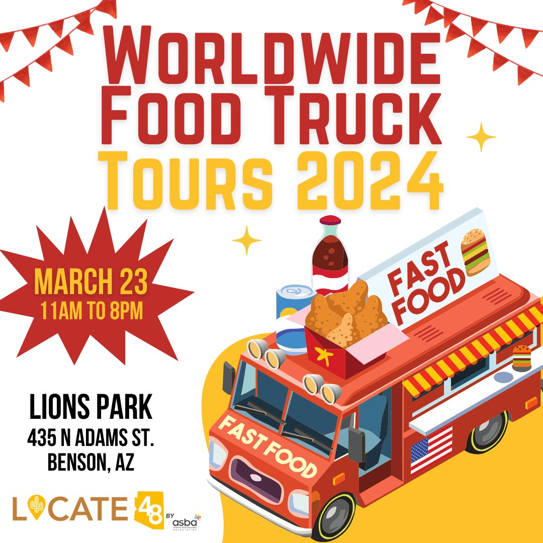 ASBA's tweet image. Hungry?! Get ready for the ultimate food truck experience. This event is open to all ages and promises a day filled with delicious food, live entertainment, kids' activities, games, a beer tent, and more!

#Arizona #ArizonaSmallBusiness #BensonAZ #ArizonaFoodTruckFestival