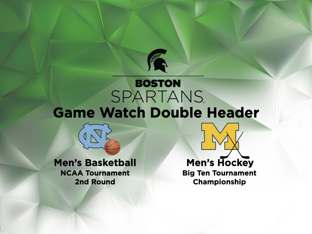 Join the Boston Spartans at Game On! (82 Lansdowne St) for a double header. MSU men's basketball in the 2nd round of the NCAA Tournament at 5:30pm, and then MSU men's hockey in the Championship of the Big 10 Tournament at 8:00pm! eventbrite.com/e/boston-spart… #gogreen #bostonspartans