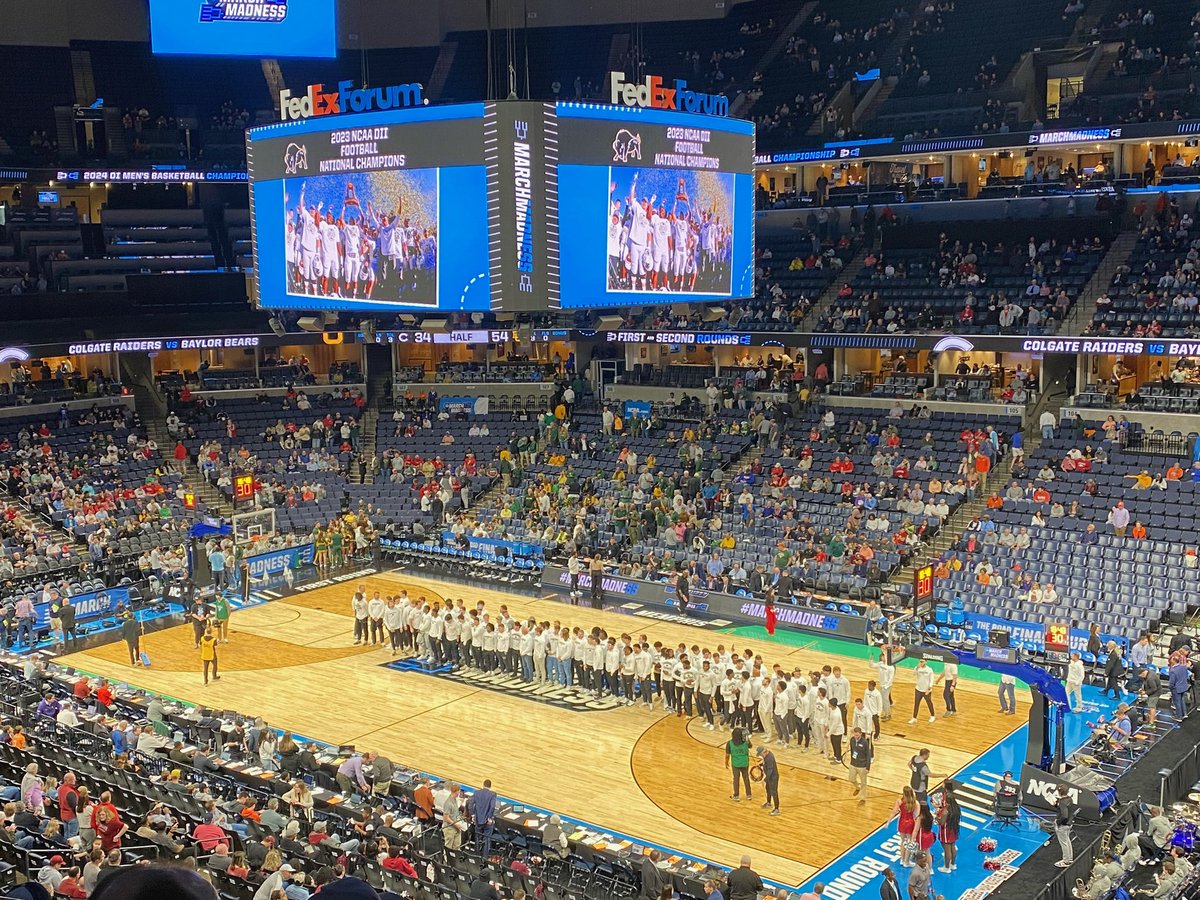 marindiaturner's tweet photo. I love the world of college athletics/higher ed because my dear friend @MK_Tyler who is currently at the 1st and 2nd round being hosted in Memphis  just sent me this picture of them honoring my alma mater (@HardingSports) for being D2 National Football Champions 🥹 https://t.co/ModMmIMQLA