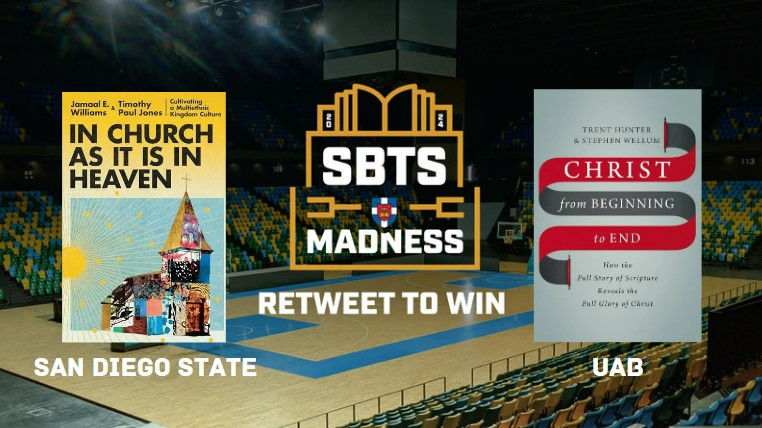 SBTS's tweet photo. Don't miss your chance to win one of these books! Next up: In Church as it is in Heaven (@ivpacademic) vs Christ from Beginning to End (@HarperCollins). RT to win! 🏀📖 #SBTSMadness https://t.co/me0D0KwYHP