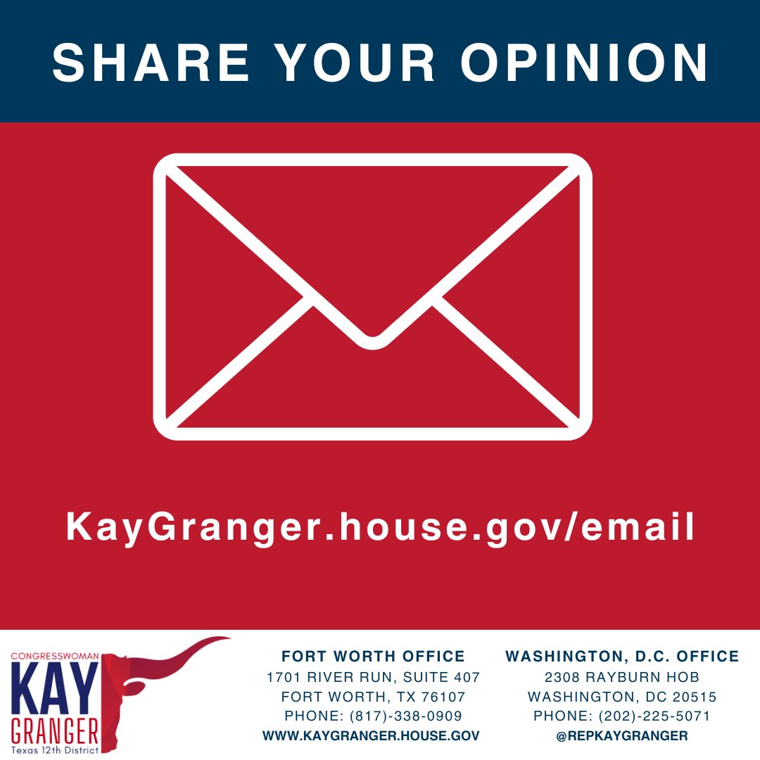 Sign up for updates on how I am fighting for you and TX12 in Washington. Subscribe to my Newsletter here: kaygranger.house.gov/newsletter-sub…