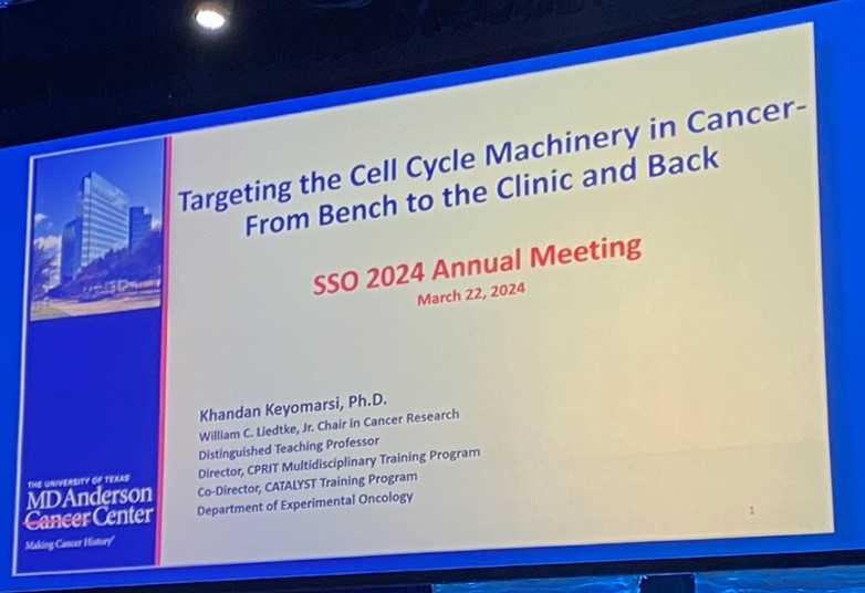 SocSurgOnc's tweet photo. #SSO2024 John Wayne Clinical Research Lecture

Phenomenal talk by @kandymarsy. "Targeting the Cell Cycle Machinery in Cancer- From Bench to the Clinic and Back”

Epitome of impactful translational research that is changing standard of care in treatment of sarcoma &amp; breast cancer. https://t.co/bycIBc1oxY