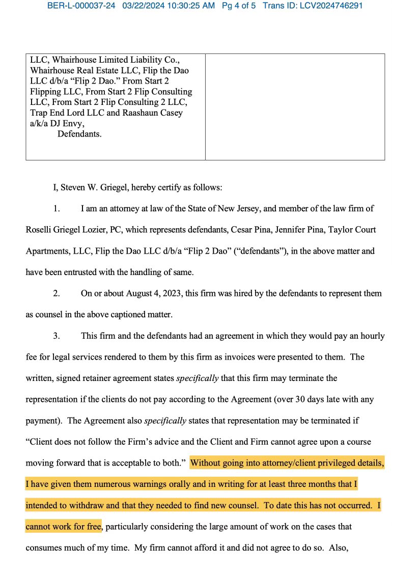 tonythecloser_'s tweet photo. "I can not work for free." DJ Envy partner Cesar Pina attorney quits after months of nonpayment 💀 #RealEstateRico #NoRefundsNoPeace https://t.co/uIix5yII8A