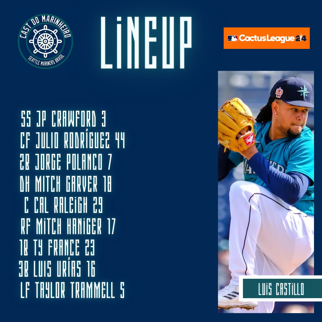 CastMarinheiro's tweet photo. ⬇️ Lineup Mariners vs Brewers // DBacks
- O duelo com Brewers será com a possível lineup do Opening Day.
#TridentsUp | #MarinersST https://t.co/mK2aqrnfWd