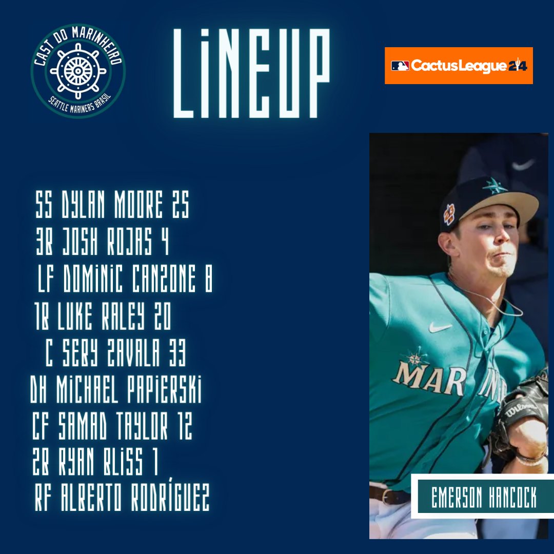 CastMarinheiro's tweet photo. ⬇️ Lineup Mariners vs Brewers // DBacks
- O duelo com Brewers será com a possível lineup do Opening Day.
#TridentsUp | #MarinersST https://t.co/mK2aqrnfWd