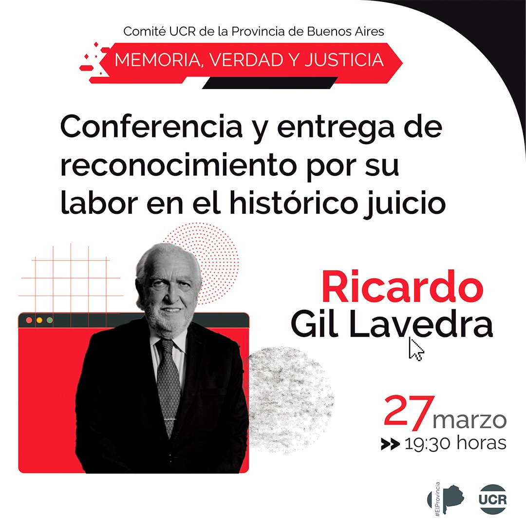 EVENTO DE HOMENAJE A RICARDO GIL LAVEDRA: RECONOCIMIENTO A SU ROL EN EL JUICIO A LAS JUNTAS | El próximo miércoles 27 de marzo, a las 19:30 en #ElProvincia  un merecido homenaje a <a href="/rgillavedra/">Ricardo Gil Lavedra</a>
