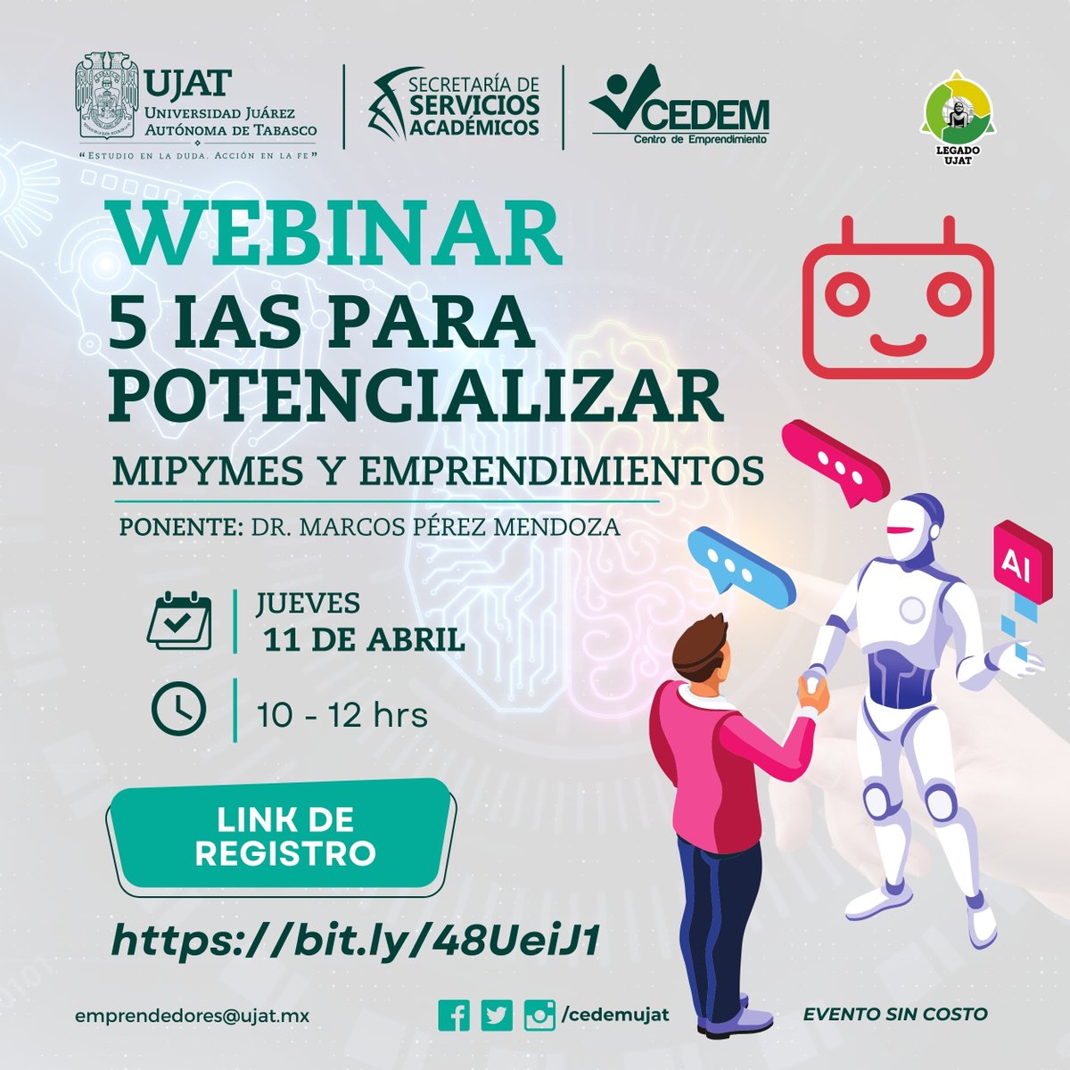 cedemujat's tweet photo. 🚀Descubre las 5 Inteligencias Artificiales para impulsar tu Mipyme o emprendimiento💼🤖 

🗓️ Fecha: 11 de abril
🕒 Hora: 10:00 horas
🔗 Regístrate aquí: https://t.co/c0AGMcukNV

#InteligenciaArtificial #Emprendimiento #LegadoUJAT #CEDEM #EmprendedoresUJAT #EmprendimientoUJAT https://t.co/u85YNahfFO