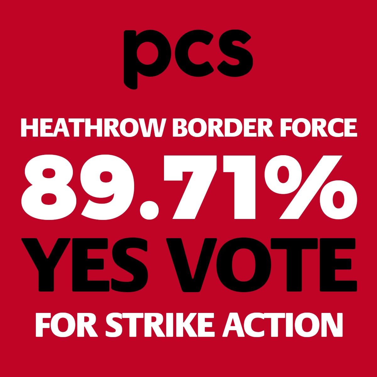 🚨BREAKING PCS members at Heathrow vote for strike action It's a massive ‘YES’ to striking over rosters by Border Force officers. Read more: pcs.org.uk/news-events/ne… #PCSonStrike