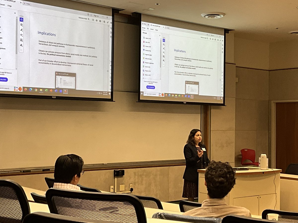 EdHeadington's tweet photo. Great to have #UCR’s #JenniferMerolla serve as Discussant to #TanuKumar’s presentation on “Democratizing Bureaucracy: Citizen Voice and Local Government Responsiveness in Rural India” at #SoCalPIPE here at #CGU.
#politicalscience #claremont .@cgunews .@MerollaJenn .@UCRiverside https://t.co/vkKPYbtkxQ
