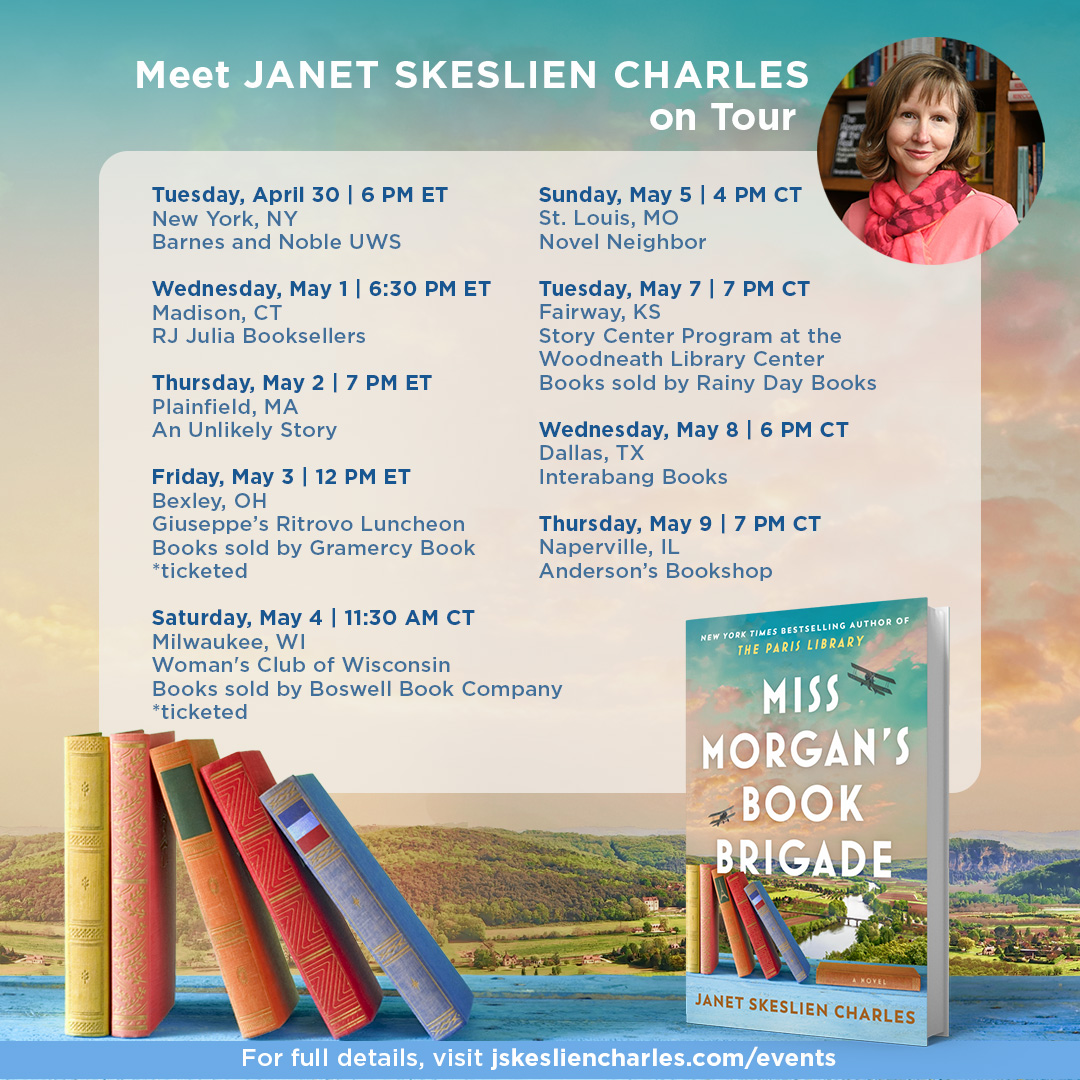 I'm thrilled to be going on tour for MISS MORGAN'S BOOK BRIGADE and hope to see you! Looking forward to talking about the incredible real-life heroines who worked just miles from the front in WWI France.