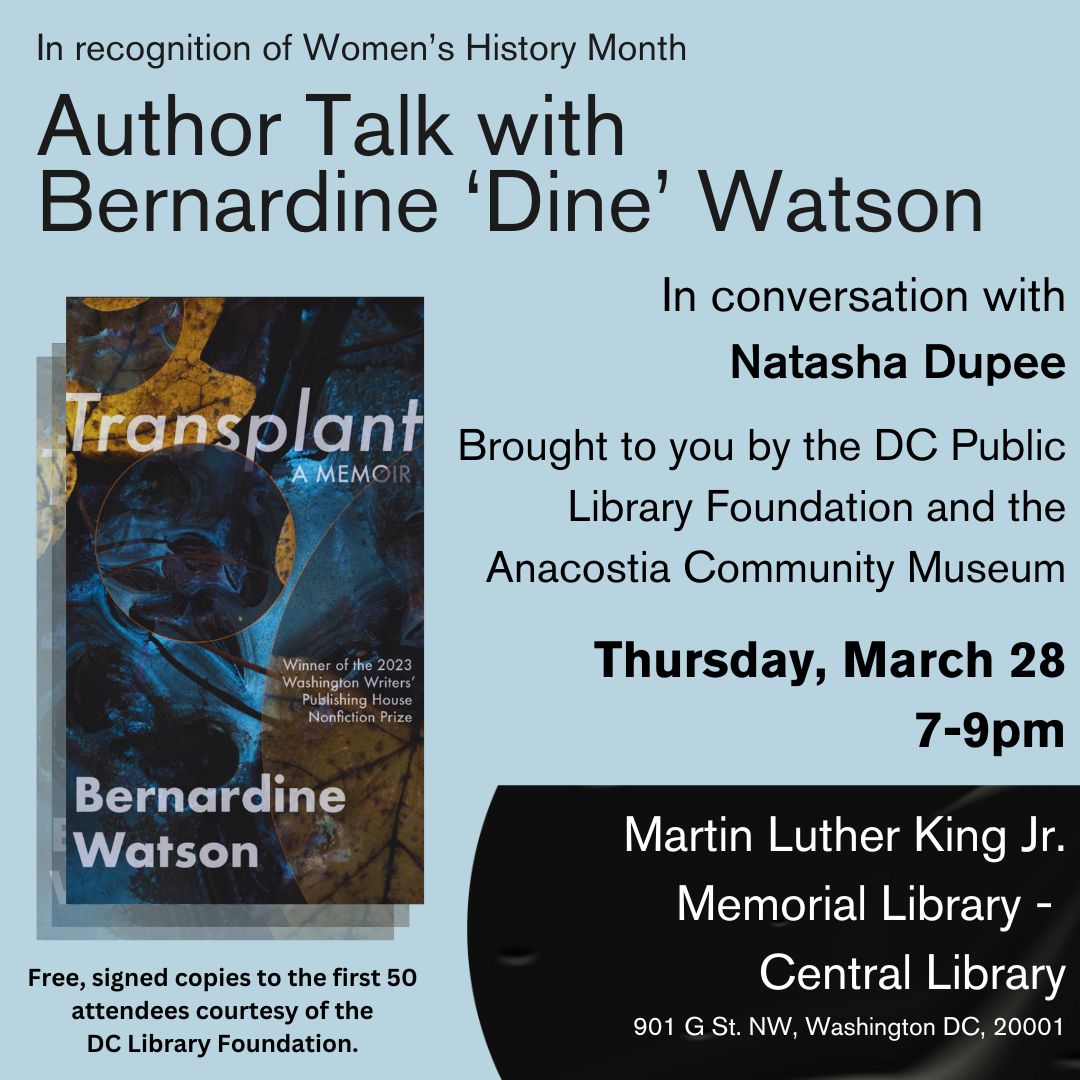 Look what our author <a href="/dinewatson/">Bernardine (Dine) Watson</a> has coming up! Big thanks to <a href="/dcpl/">DC Public Library</a> <a href="/SmithsonianACM/">Smithsonian's Anacostia Community Museum</a> for making this happen!!  NEXT Thursday, March 28th!!