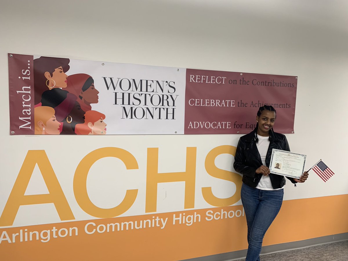 Celebrating the achievement of one of the phenomenal women at ACHS, Tigist. Became a US Citizen today!! #ACHSPride #Women’sHistoryMonth #HardWork