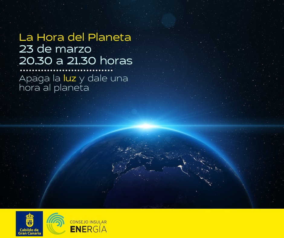¡Participa en La Hora del Planeta! 🌍 Dale un descanso a la luz este 23 de marzo de 20:30 a 21:30 horas para ayudar a combatir el cambio climático 💡

#EnergíaGranCanaria #CIEGC  #HoradelPlaneta