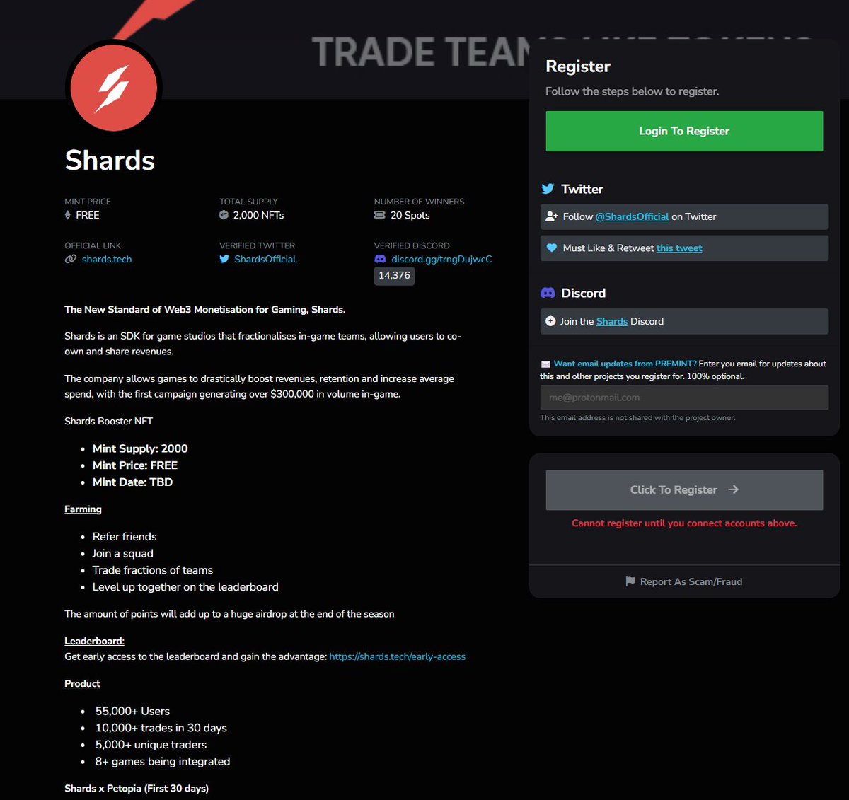 快速抽2个 <a href="/ShardsOfficial/">Shards Protocol ⚡️</a> 幸运白
这个白也蛮火的，一共2000个nft，都是FM
如果这里抽不到，可以去试试premint：premint.xyz/shards/

最后，评论区明幕一个+转发抽一个。
因为这个要的比较急，所以就2H后开奖