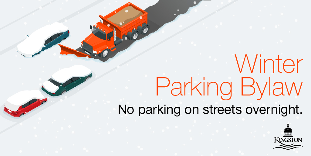 ⚠️ The overnight on-street parking ban is in effect tonight due to the forecasted weather. Parking on all City streets is prohibited between the hours of 1 a.m. and 7 a.m., and 12 a.m. to 7 a.m. around Kingston General Hospital. For more info, visit CityofKingston.ca/WinterParking
