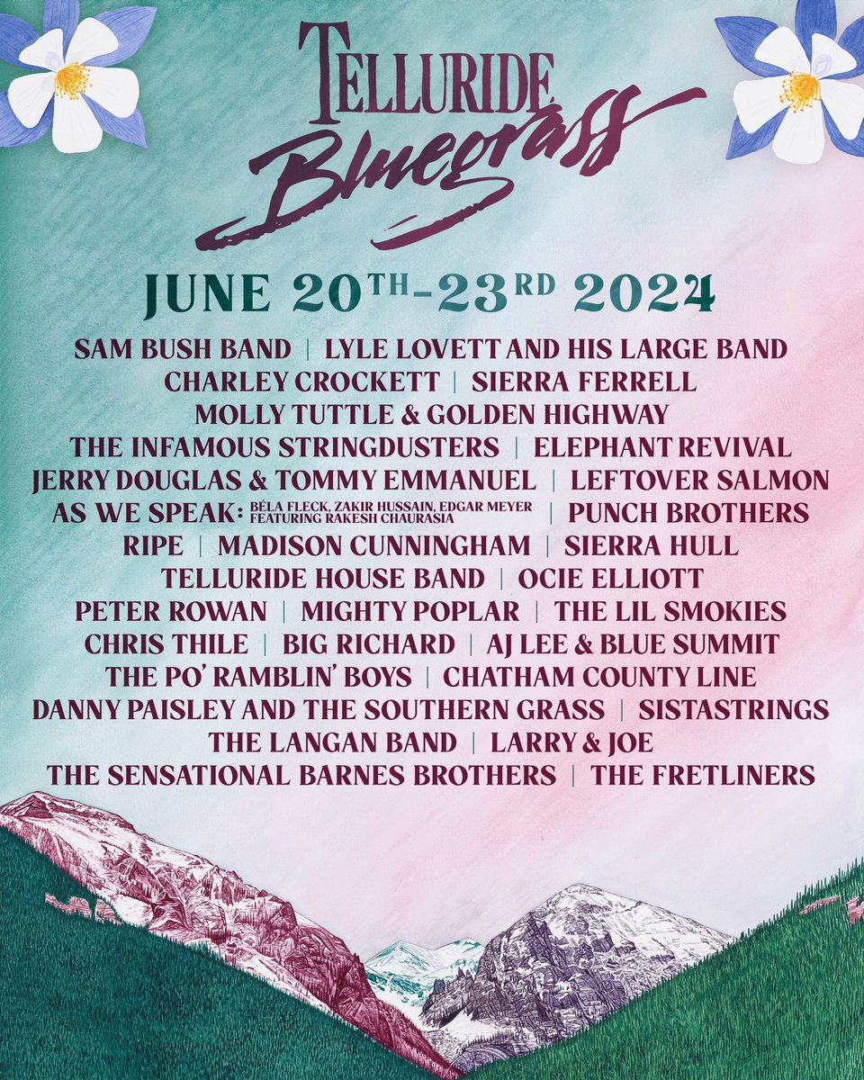 🌟Can’t wait for Telluride! CCL performs Friday, June 21st. Select single-day tickets and camping passes are still available! Head to bluegrass.com. See y’all in June!✌️