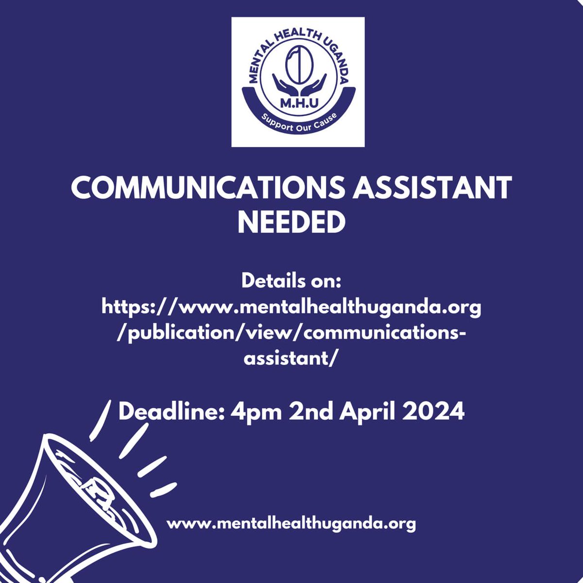 #FeatureFriday Are you passionate about communications and mental health? Here's a chance for you to join our team! We are looking for a communications assistant. Details available on mentalhealthuganda.org/publication/vi… Deadline: 4pm, 2nd April 2024. #SupportOurCause #MentalHealthMatters