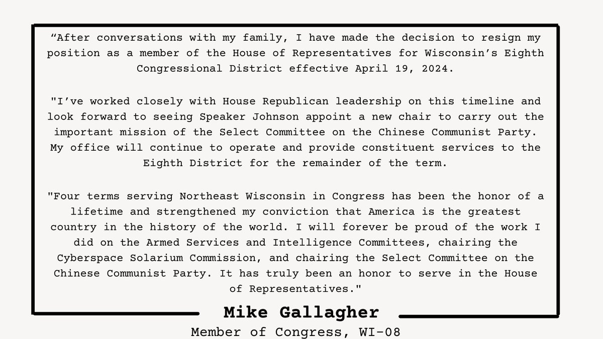 A statement from Congressman Mike Gallagher.