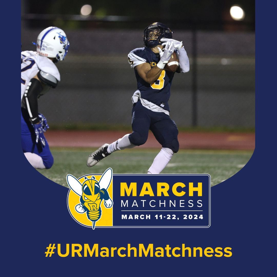 Thank you to all of the @UofRFootball alumni, families and fans for your support! Today is the last day of #URMarchMatchness. If you haven’t already please consider donating - rochester.edu/marchmatchness