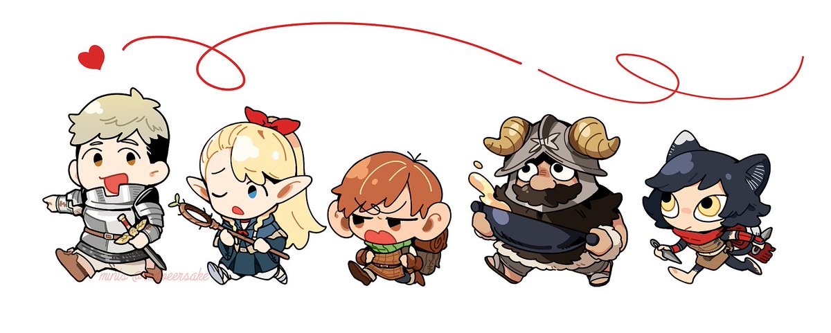 [ Dungeon Meshi ] The beans I drew on stream of the dunmeshi characters while we talked abt the series for 4.5 hours jghdkfjg! It was v fun heehee