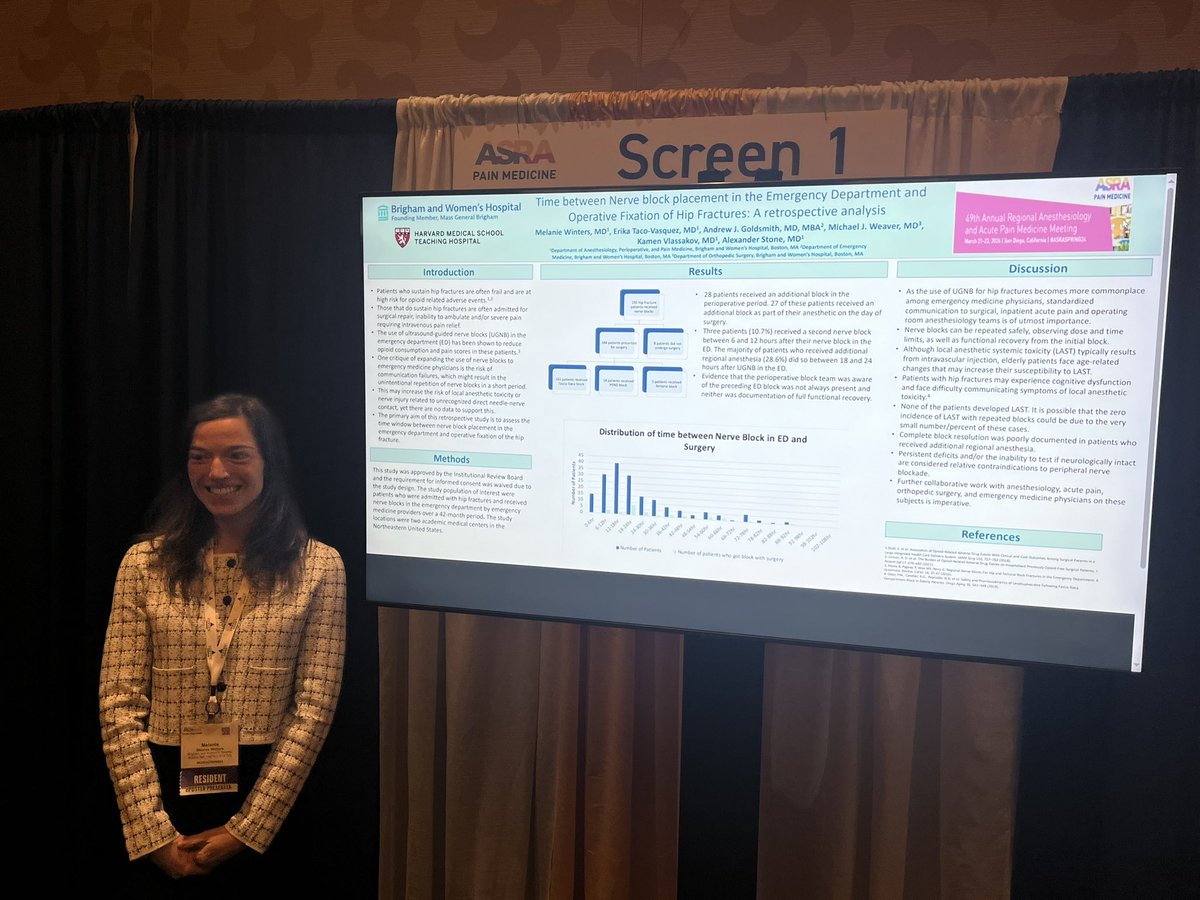 Alex Stone (@alexbstone) on Twitter photo On this subject our fantastic resident Dr. Melanie Winters from <a href="/BrighamAnes/">Brigham and Women’s Anesthesiology</a> is presenting preliminary work from our ED/Anesthesia/Ortho collaboration at #asraspring24 tldr: repeat blocks within 24 hours is rare (but not 0) On this subject our fantastic resident Dr. Melanie Winters from <a href="/BrighamAnes/">Brigham and Women’s Anesthesiology</a> is presenting preliminary work from our ED/Anesthesia/Ortho collaboration at #asraspring24 tldr: repeat blocks within 24 hours is rare (but not 0)