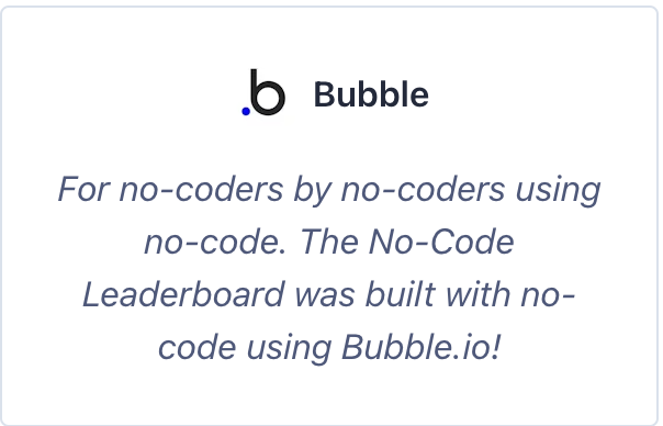No code? No problem. That's the motto, right @bubble? (Bubble got a big shoutout today from @twesolowski's No-Code Leaderboard Launch: producthunt.com/posts/the-no-c…)