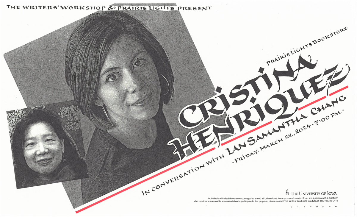 Tonight! 3/22, 7 p.m. at Prairie Lights bookstore Cristina Henríquez will read from her powerful new novel about the construction of the Panama Canal, 'The Great Divide'. She will be joined in conversation by Writers' Workshop Director Lan Samantha Chang. events.uiowa.edu/84923