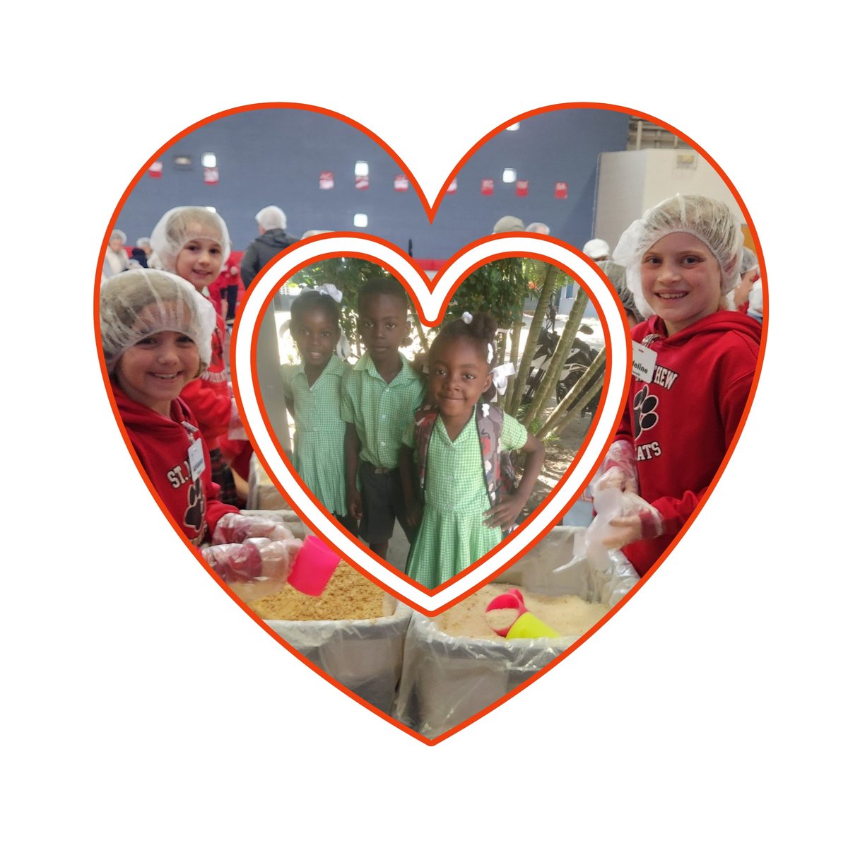 DarenBitter's tweet photo. Lotta fun and love shared today at @StMattWildcats packing over 50,000 meals for our brothers and sisters in #Haiti. Our prayers are with you! 🙏♥️👫 #FeedMySheep #HandsAndFeetOfChrist (pics sent to/rec'd from Haiti today) https://t.co/HyXXQK3Bsu
