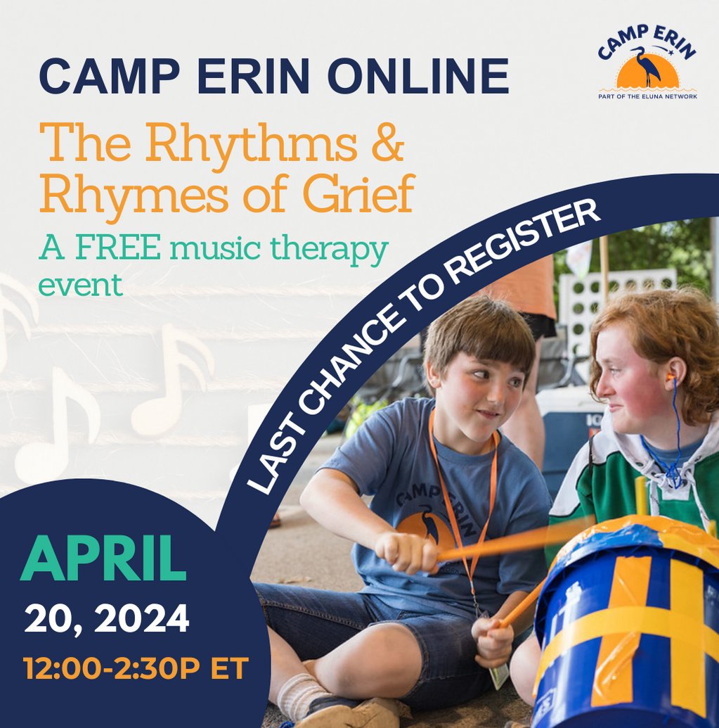 🚨 LAST CHANCE TO REGISTER! 🚨 

Sign up TODAY for Camp Erin Online’s FREE music therapy event: elunanetwork.org/camp-erin-onli…      

Join other families and two incredible music therapists!