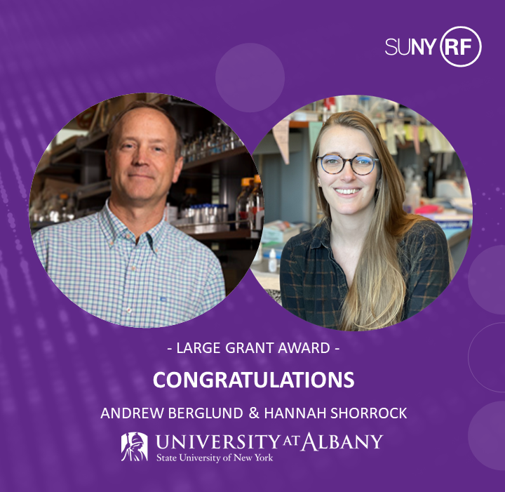 Congratulations to Professor J. Andrew Berglund and Research Scientist Hannah Shorrock on being awarded $2.9 million from @NINDSfunding. The SUNY Research Foundation is proud to support your work at The RNA Institute. #SUNYResearch #SUNYImpact