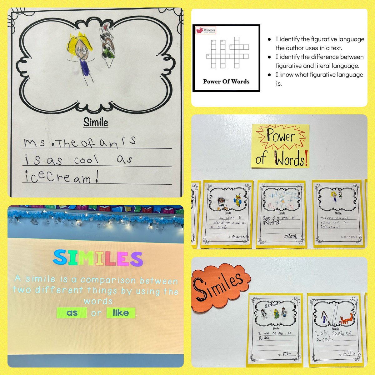 Exploring the world of figurative language with our amazing learners! 🌟 They have learned the importance of similes in writing and created their own unique similes! 🎨#Similes #CreativeLearning #PowerofWords #MineolaProud #MineolaUFSD