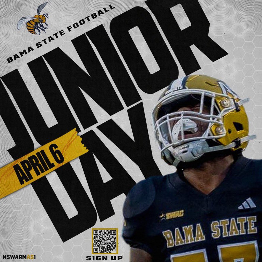 Thanks <a href="/CoachDABrown/">Coach Derrick A Brown</a> for the personal invite to Alabama State University Junior Day!!! I’m BEYOND EXCITED.  #SwarmAs1 #SWACBaby
<a href="/CoachGotte/">Coach Gotte</a> 
<a href="/JasonHinkelman/">Jason Hinkelman</a> 
<a href="/CoachBeynaerts/">B</a> 
<a href="/PearlandOilers/">Pearland Football</a> 
<a href="/OilerRecruiting/">Pearland Oilers Football Recruiting</a> 
<a href="/DonnieBaggs_/">#HCville</a> 
<a href="/STE_ELITE/">South Texas Elite</a> 
<a href="/CKennedy247/">Collin Kennedy</a> 
<a href="/WillTurboff/">Will Turboff</a>