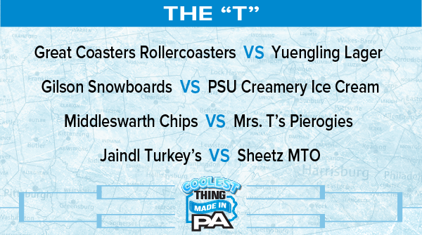PAChamber's tweet photo. After an astonishing 45,000 votes cast in the first round, here are the second round matchups for the 2024 Coolest Thing Made in PA contest!  Voting for the second round begins at noon on Tuesday, March 26.  View the full bracket here: https://t.co/lkn07lS99l #CoolestThingPA https://t.co/JmBEVDapTF