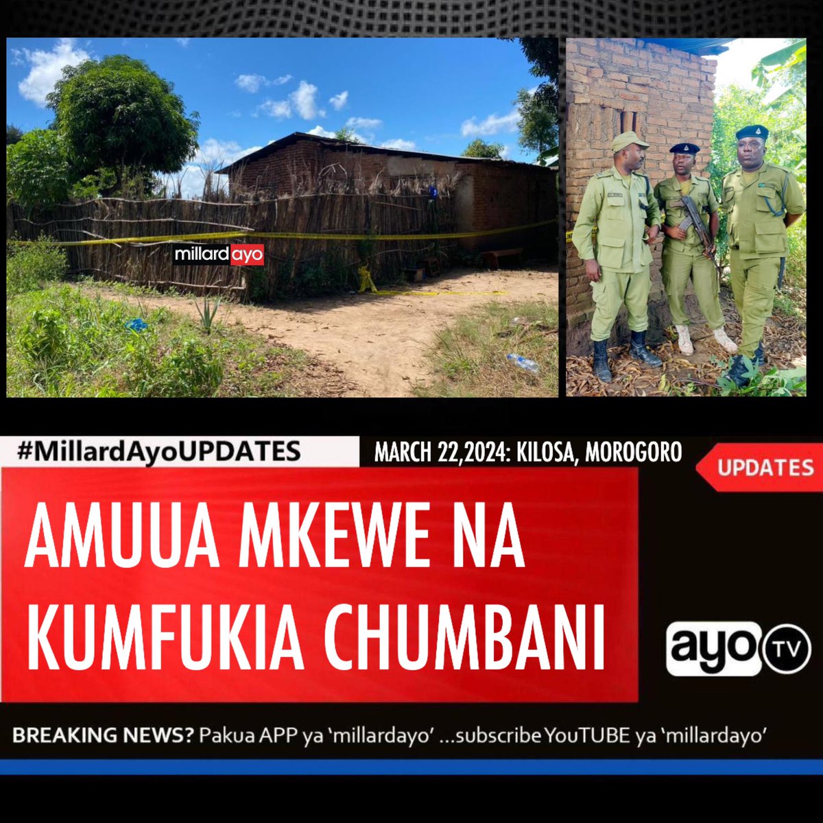 millardayo's tweet image. Mkazi wa Kijiji cha Kimamba A Wilaya ya Kilosa  Mkoani Morogoro anashikiliwa na Jeshi la Polisi Kwa tuhuma za  kumuua Mke wake kisha kumfukia katika nyumba waliokuwa wanaishi, RPC wa Morogoro SACP Alex Mkama amethibitisha kutokea kwa tukio hilo ambapo amesema Mke huyo ambaye kwa…