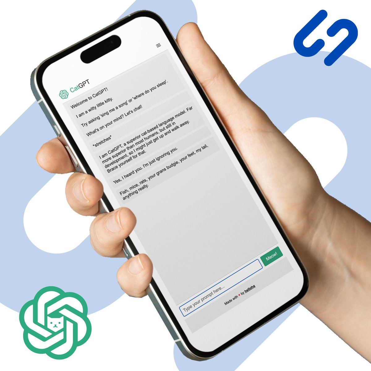 hellosimonhq's tweet photo. CatGPT is your purrsonal Cat Whisperer!!

I’m ecstatic to unveil our latest creation: CatGPT! It's like having a feline expert in your pocket. Imagine ChatGPT, but cats.

https://t.co/eAn3dP7vwe is live now!

#CatGPT #FelineFriends #CatChat #MeowMeetTech https://t.co/3GvKawxNzf