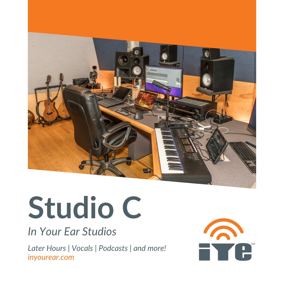 📣 Come book time at In Your Ear’s Studio C!
Studio C is perfect for late night sessions, vocals, podcast, or any other small project you can think of. Reach out today to enjoy that In Your Ear quality on a budget  🎶

✅ Schedule time at inyourear.com