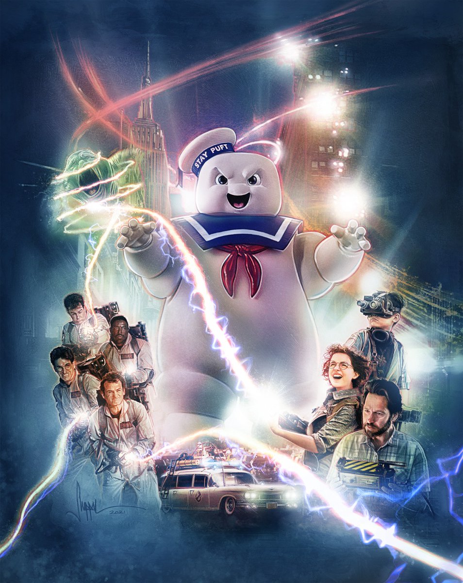 PaulShipper's tweet photo. 40 years of @Ghostbusters! I've created #art for one of my all time favourite franchises over the years! For @SideshowFineArt &amp; @empiremagazine (I've given those a #GhostbustersFrozenEmpire twist). Can't wait to see it! Use Promo Code: GB40 for 40% off!  https://t.co/cFGGNspR3e https://t.co/u0MVmkKRFY