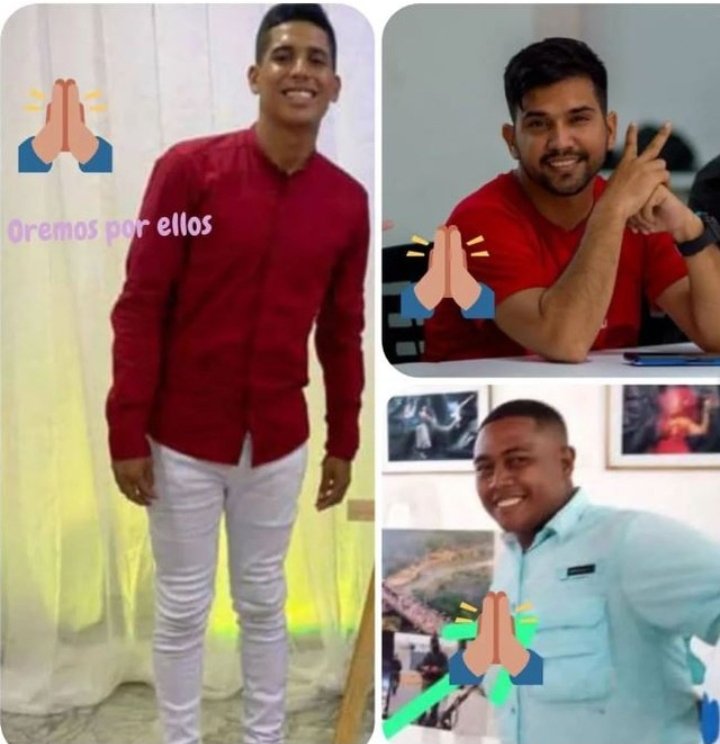 InapymiSucre's tweet photo. Nos mantenemos en oración por Cesar Cordova, Rafael Oliveros y Marcos Martínez. Jóvenes dirigentes entregados al trabajo desde sus trincheras, que ahora mismo están luchando como guerreros que son. ¡Fuerza, muchachos! Estamos con ustedes. https://t.co/iaTwUSyJVf