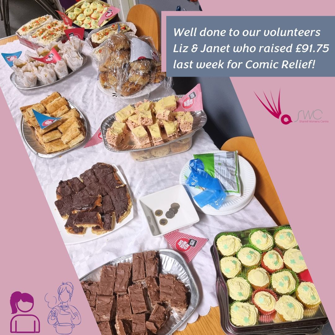 Well done to our volunteers Liz and Janet!! 💃 They held a bake sale last week in aid of Comic Relief, and raised £91.75!! 🧁 Everyone at the Shankill Women's Centre is proud of you both 💜