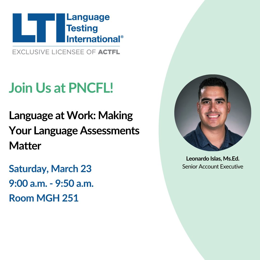 LTILanguageTest's tweet photo. We are having fun at @PNCFL1949 75th anniversary conference! Don't miss Leo's presentation tomorrow on how you can make your #ACTFLAssessments matter, from setting program goals to helping learners attain the Seal of Biliteracy. #langchat #AAPPL #SOBL #PNCFL24 https://t.co/0ynvlTkbP1