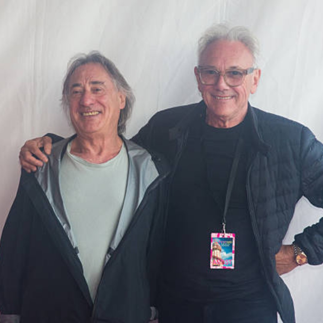 Trevor and Lol Creme posing for the camera in August 2016 at Rewind South at Henley-on-Thames (Photo by Lorne Thomson/Redferns)