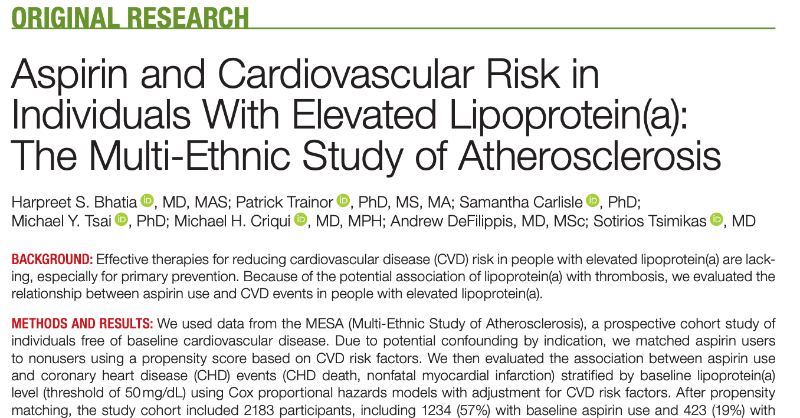 Family Heart Foundation (@familyheartfdn) on Twitter photo A6: New research in the <a href="/JAHA_AHA/">JAHA</a> suggests that low dose aspirin even 3x a week may reduce events (cardiac death and heart attack) by up to 46% in people with high Lp(a) and no previous events. Speak to your health care provider to see if aspirin is right for you. #KnowLpa A6: New research in the <a href="/JAHA_AHA/">JAHA</a> suggests that low dose aspirin even 3x a week may reduce events (cardiac death and heart attack) by up to 46% in people with high Lp(a) and no previous events. Speak to your health care provider to see if aspirin is right for you. #KnowLpa